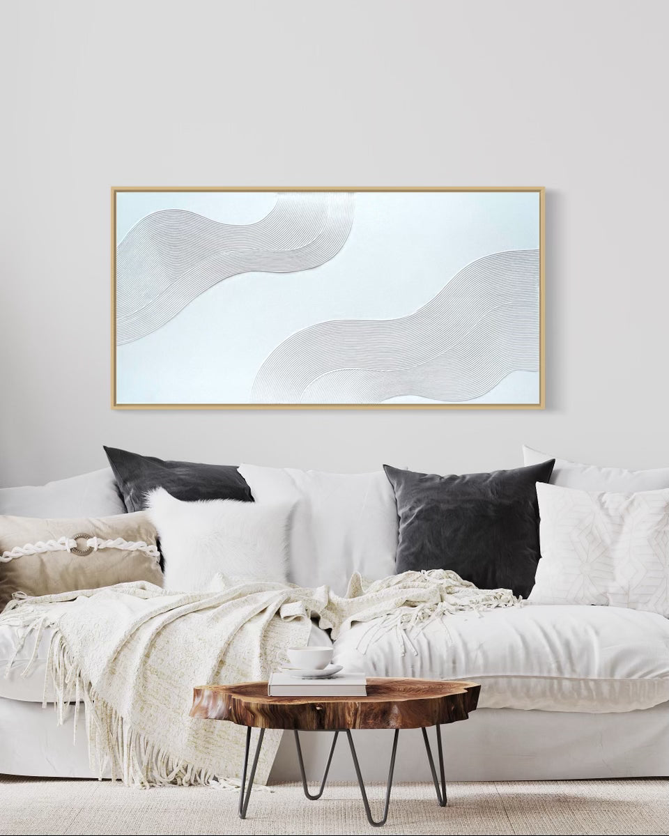 Curves 6 (Snow | 24in x 48in | Gold Frame)