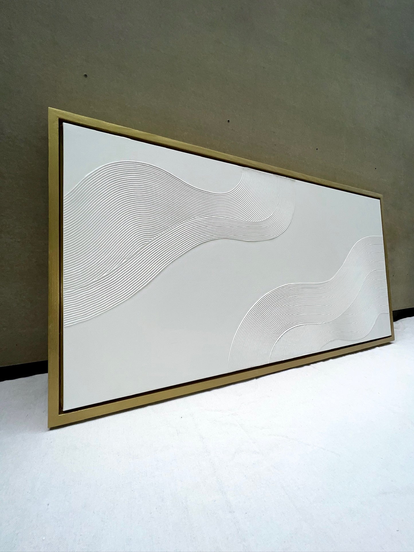 Curves 6 (Snow | 24in x 48in | Gold Frame)