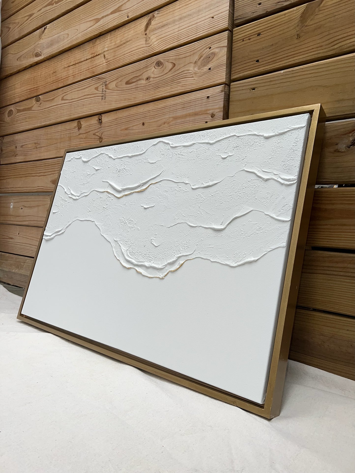 Tidal 5 (Snow + Gold | 24in x 36in | Gold Frame)