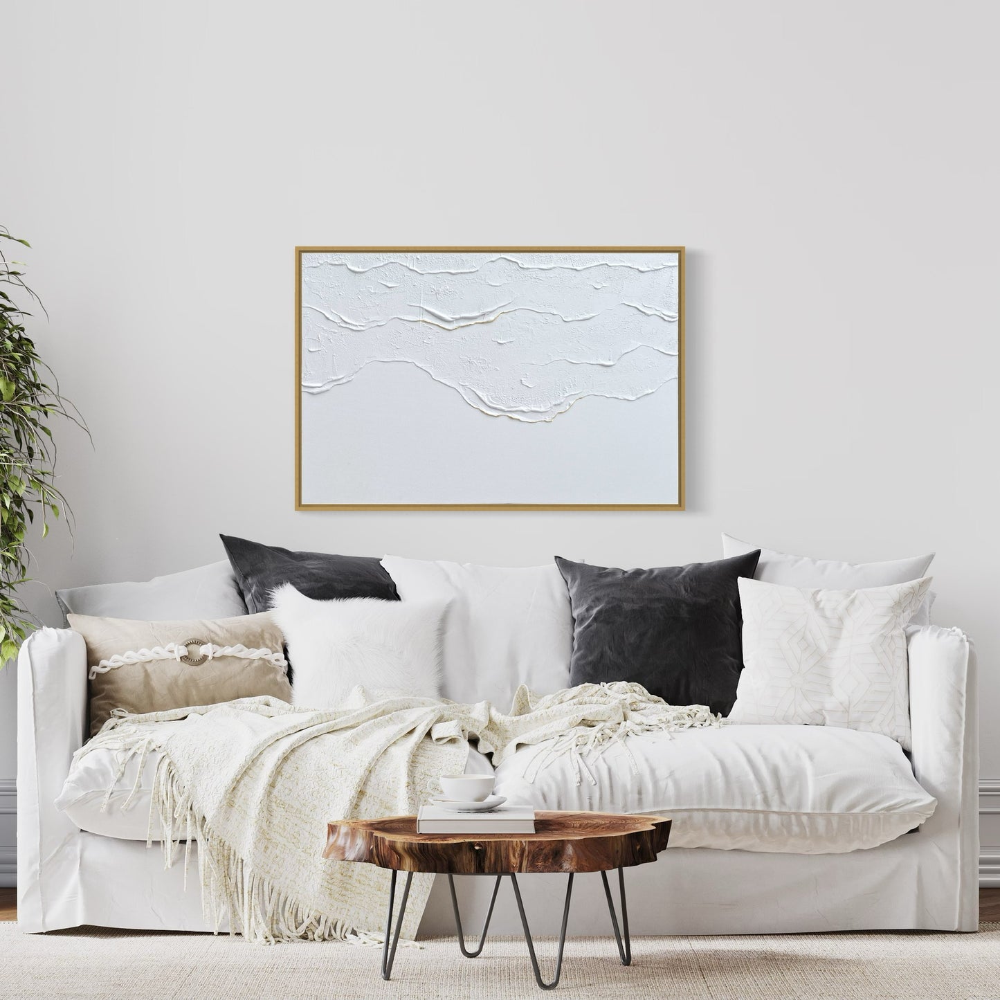 Tidal 5 (Snow + Gold | 24in x 36in | Gold Frame)