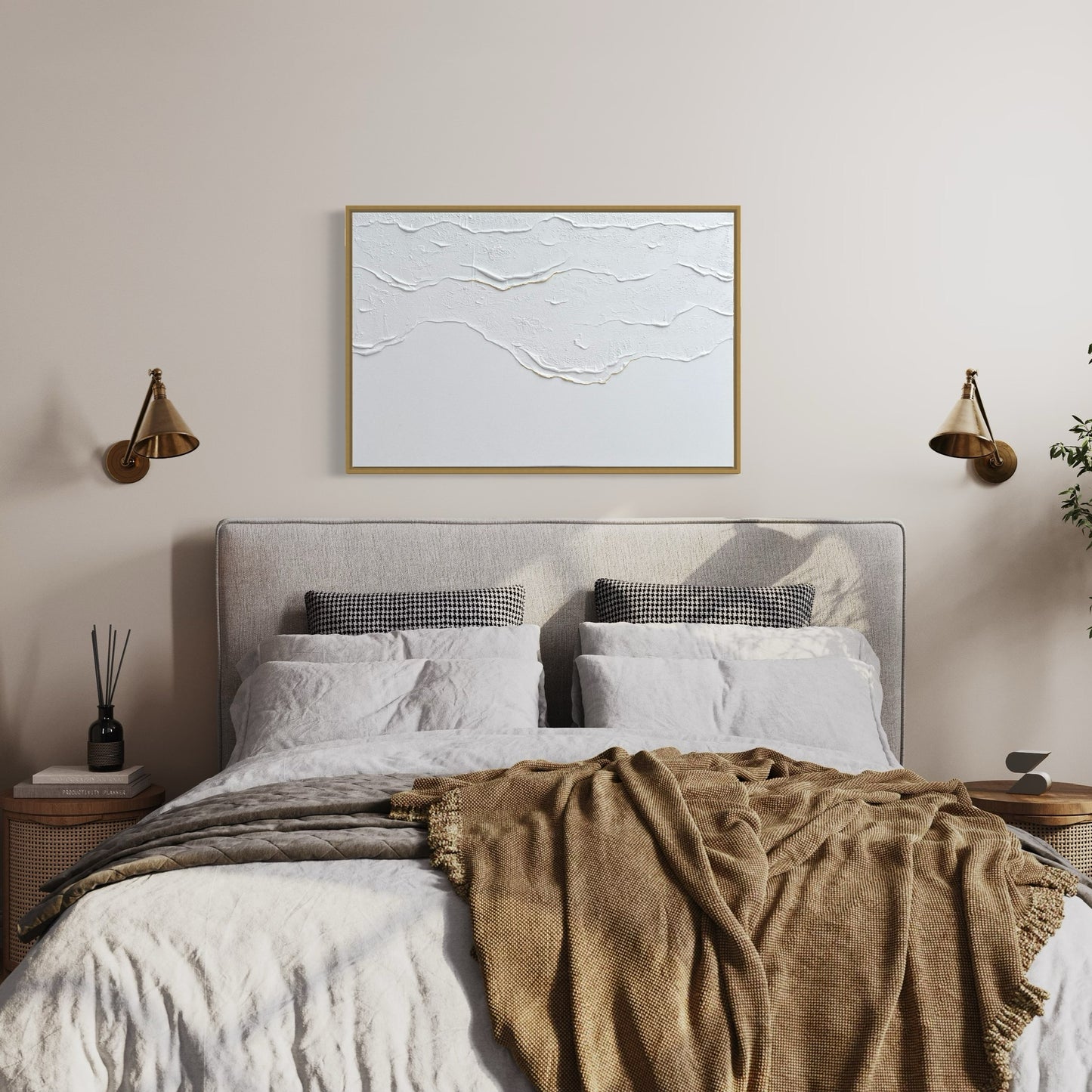 Tidal 5 (Snow + Gold | 24in x 36in | Gold Frame)