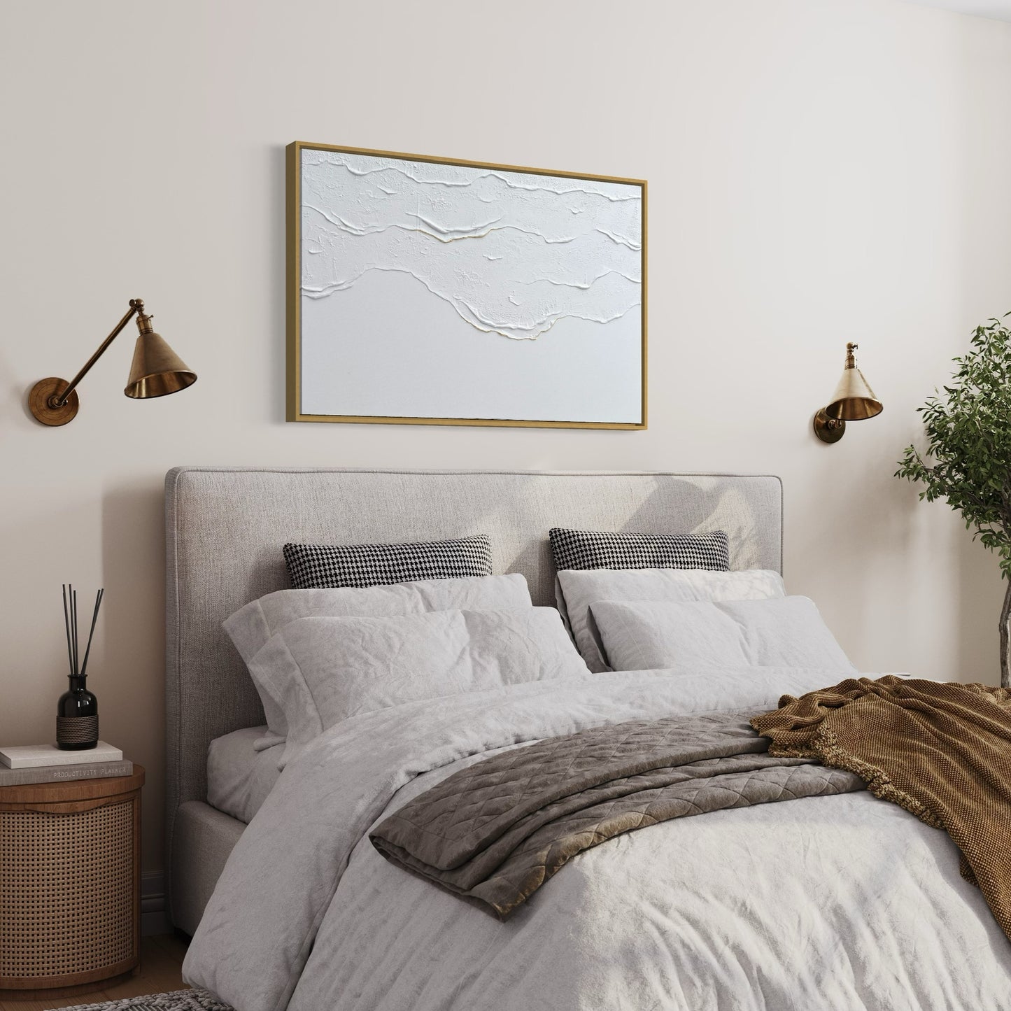Tidal 5 (Snow + Gold | 24in x 36in | Gold Frame)